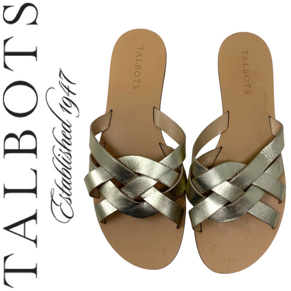 Talbots Gold Braided Leather Slide Flat Sandals Women's Sz 7 Cruise Resort - Picture 1 of 6
